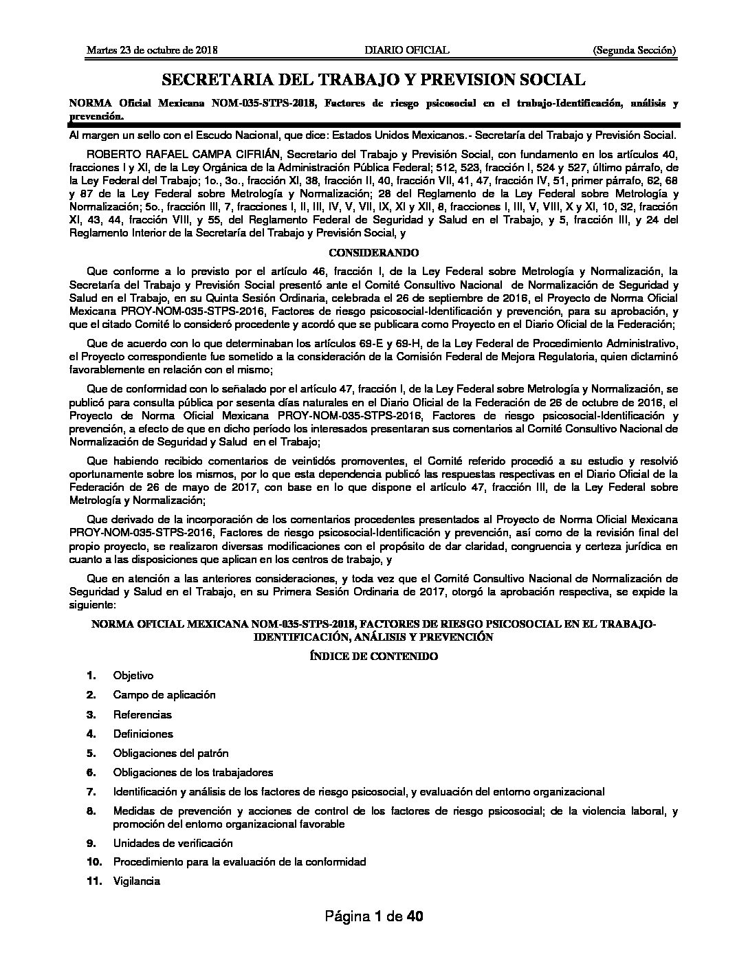 PublicaciÓn De La Nom 035 Stps 2018 Factores De Riesgo Psicosocial En El Trabajo IdentificaciÓn 8942